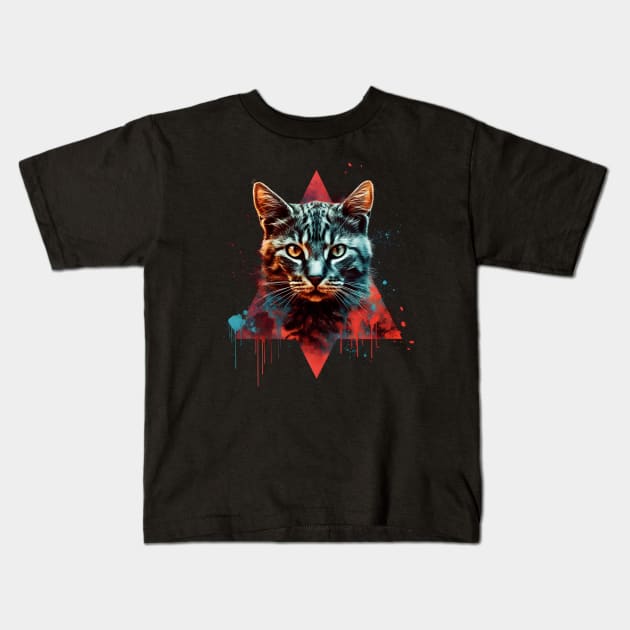 Geometric Cat Art Kids T-Shirt by PixelArt